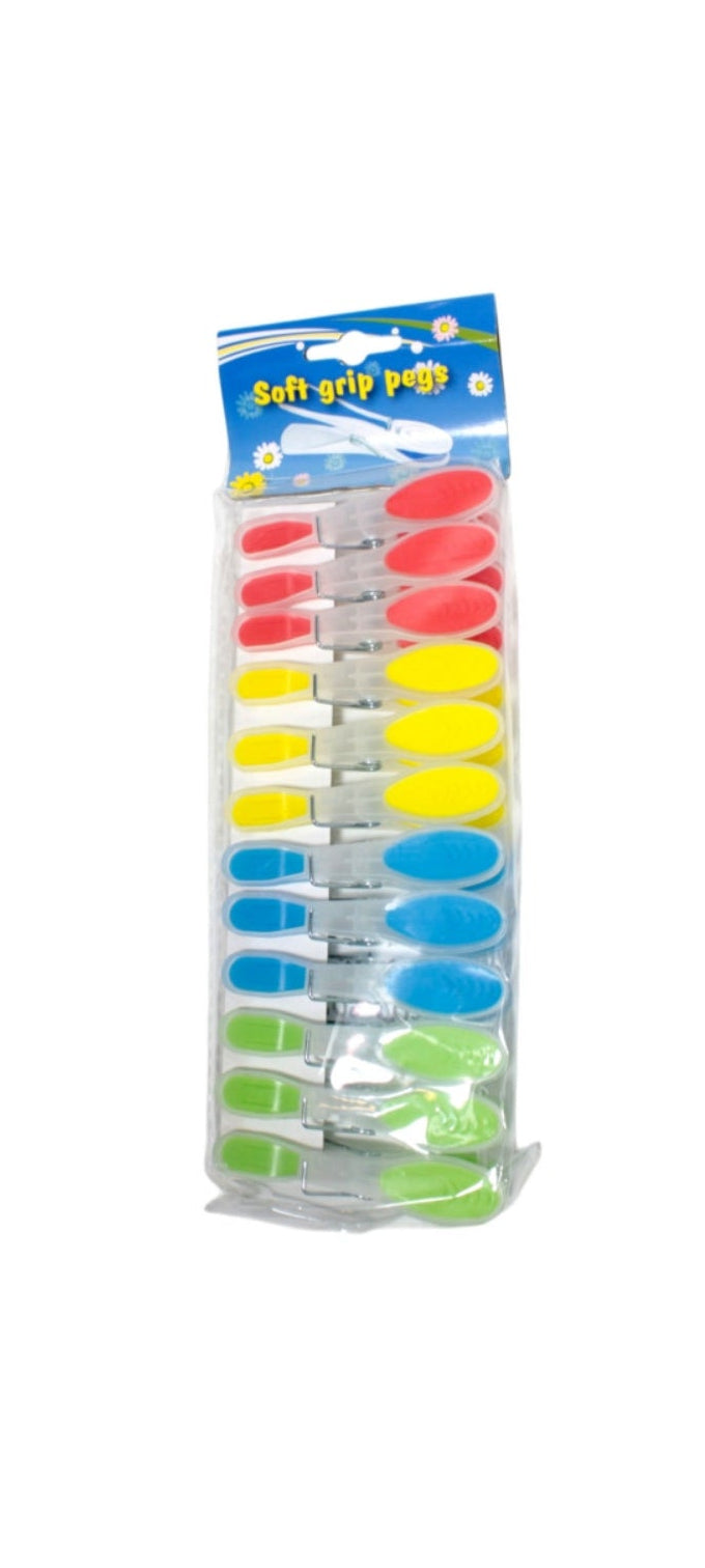 Set 12 cârlige de rufe din plastic cu soft grip
